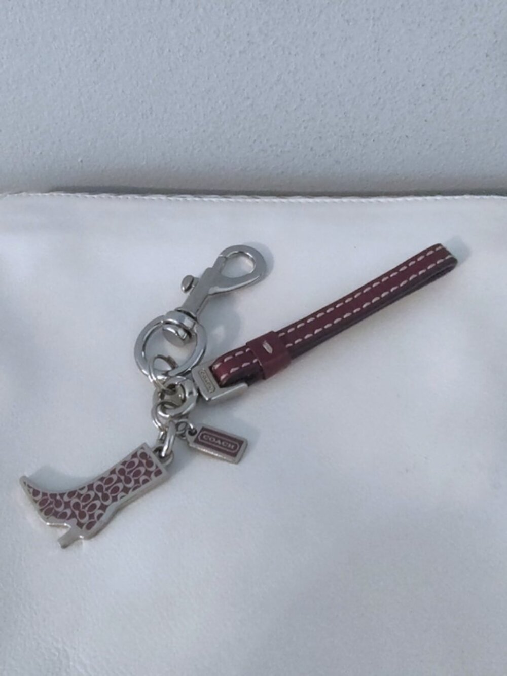 Coach boots motif leather keychain bag charm EUC